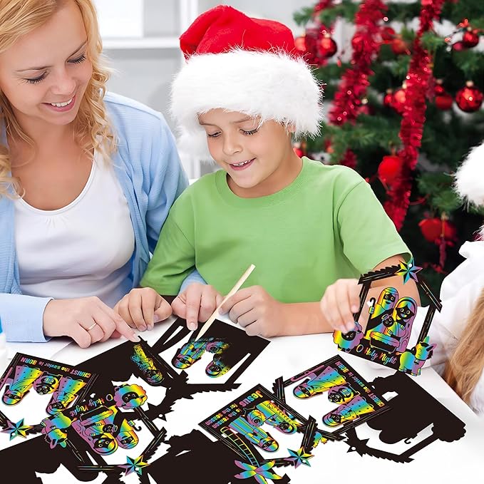 Christmas Nativity Scratch Card - 60Pcs DIY Christmas Nativity Scene Magic Scratch Cards Craft Kit for kids, Christian Jesus Birth Hanging Tags Party Favors for Xmas Sunday School Classroom