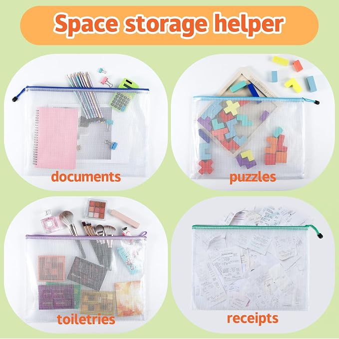 24 Pcs Mesh Zipper Pouch Bags, A3, 17x12 in Extra Large Zipper Bags, Puzzle Storage Bags, Reusable Zippered Pouches for Organizing, Board Game Organization,Office Supplies, Travel Toiletries
