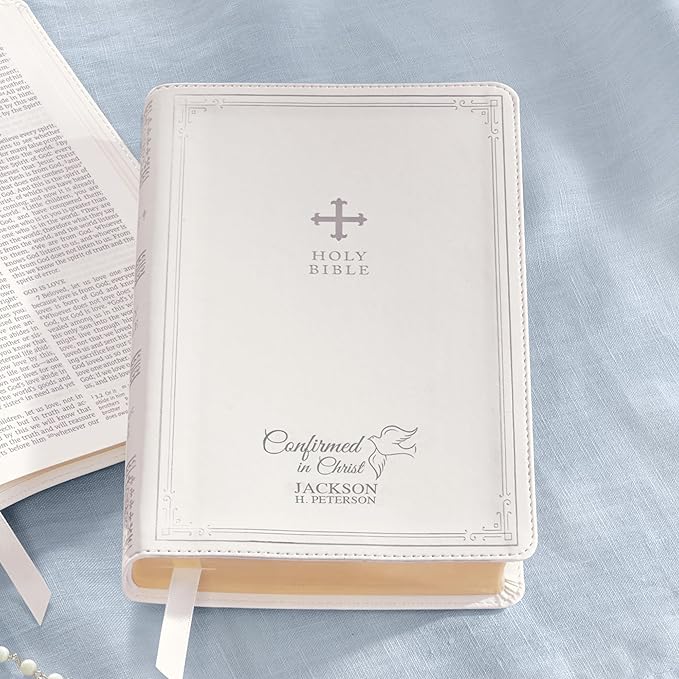 Let's Make Memories Personalized Catholic Bible for Confirmation - Religious Keepsake - Sacrament for Kids, Young Adults - Confirmed in Christ - White Cover
