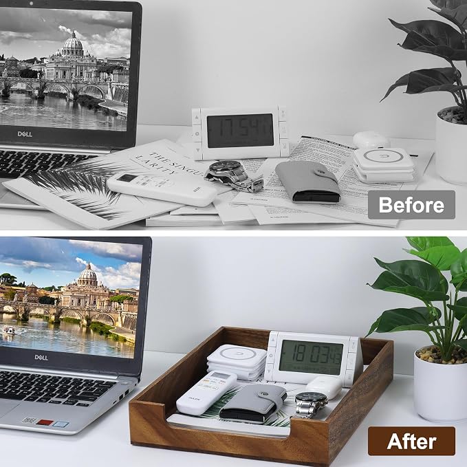 Buqoo Walnut Wood Desk Organizer Letter Tray