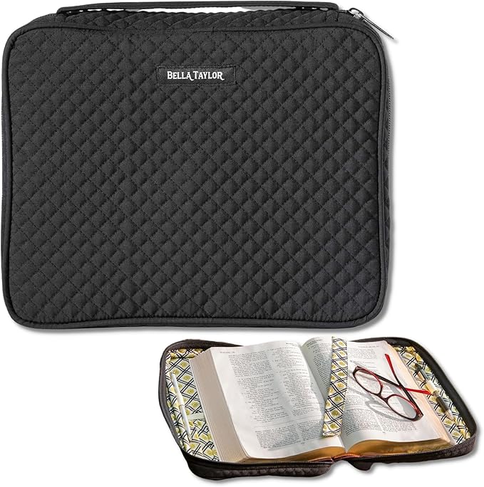 Bella Taylor Quilted Bible Cover for Women - Large Study Bible Case - Vintage Black