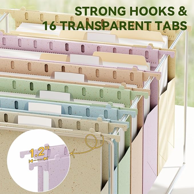 XINGIA Letter Size Hanging File Folders Extra Capacity,1'' & 2'' & 3'' & 4'' Expandable Hang Folder with Tabs,4 Sizes Expansion Set,12 Pack File Cabinet Folders for Office School,Pastel File Organizer