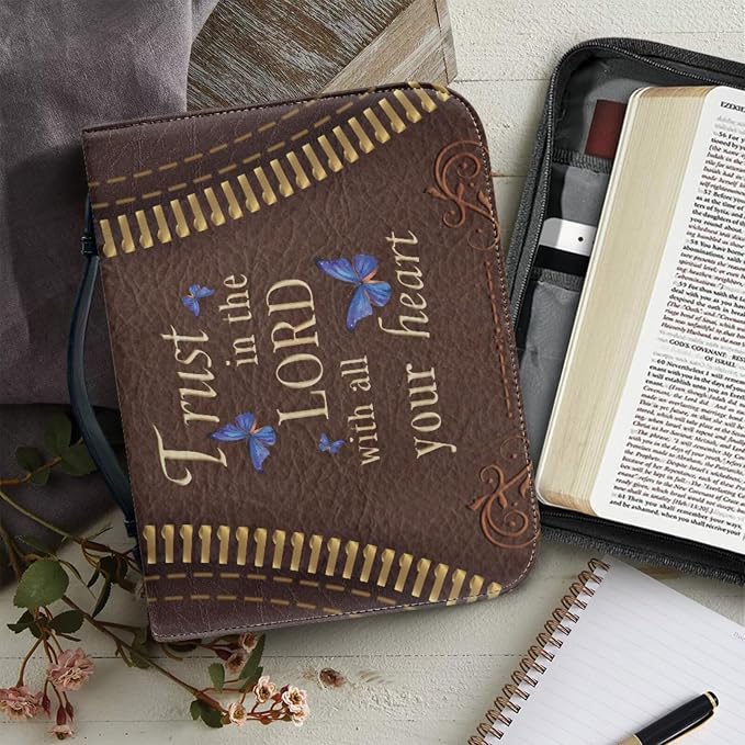 Vintage Sunflower Butterfly Bible Case with Bookmark Waterproof Bible Cover Case for Women Lightweight Bible Bag with Handle Pockets Church Book Bag Brown