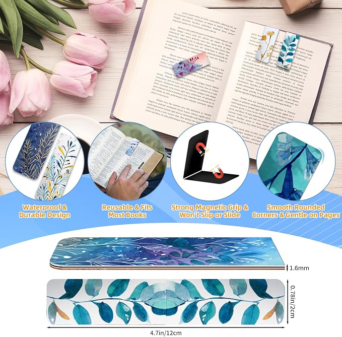 100 Pcs Magnetic Bookmarks Bulk, Cute Magnet Bookmark Page Clips - Magnetic Book Marks for Reading, Book Lovers, Teacher, Students, Women, Men – Party Favors, Teacher Gift, Bookmark Gift (Plant)