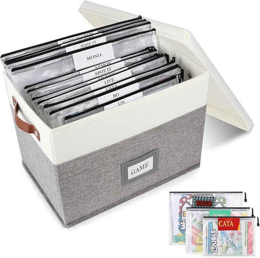 Board Game Organizer with 12pcs Zipper Bags and Writable Stickers, Storage with Lid for Office Supplies, Puzzles, Video Game, Craft Products