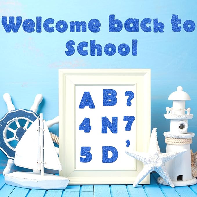 Qyeahkj 260Pcs Glitter Blue Bulletin Board Letters for Classroom 4” Winter Letter Combo Pack Set Numbers Alphabet Poster Board Punctuation Symbol Cutout for School Classroom Wall Decor