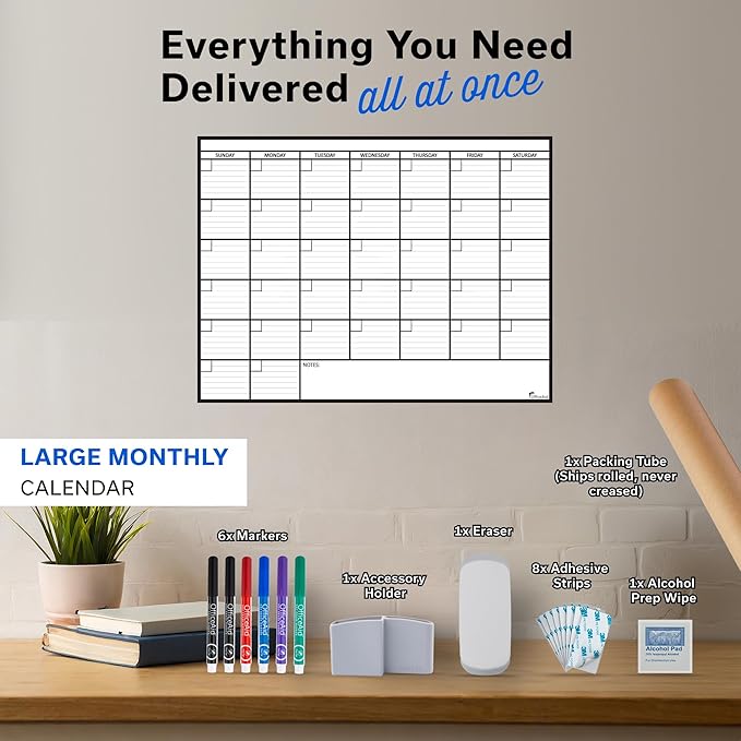 Large Dry Erase Calendar for Wall, 36x48, Large Wall Calendar Dry Erase, Big White Board for Office, Home & School, Giant Erasable Whiteboard, Jumbo Monthly Undated Reusable White Board Planner