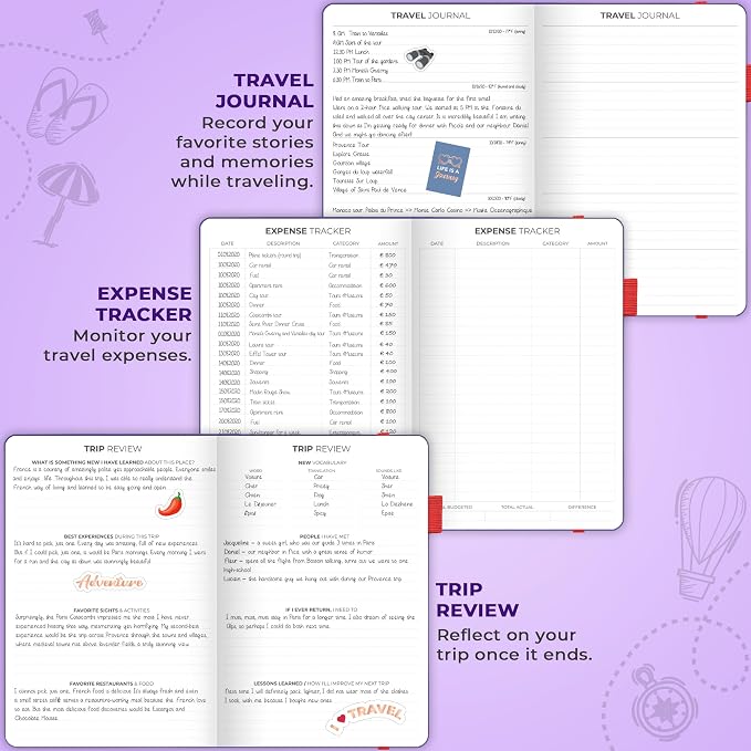 Clever Fox Travel Journal – Vacation & Trip Organizer with Budget Plan, Packing List, Travelling Expense Tracker, A5 (Purple)