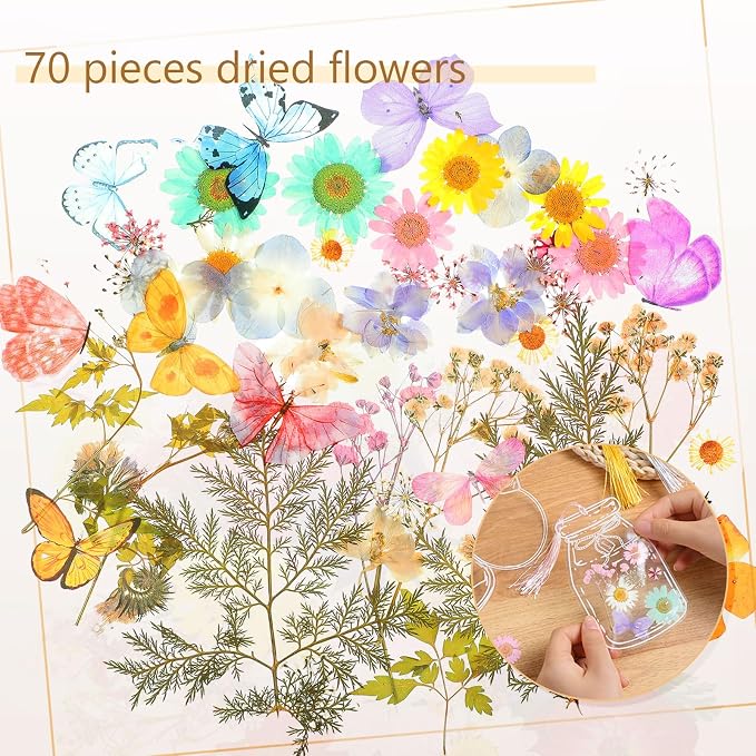 TaoBary 152 Pcs DIY Transparent Dried Flower Bookmark Set Handmade DIY Bookmarks with Dried Pressed Flowers Leaves Butterfly Stickers Colorful Tassels and Tweezers for Reader Writer(Macaron Color)