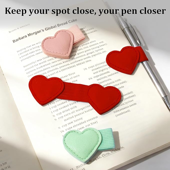 2Pcs Magnetic Leather Heart Bookmarks with Pen Holder, Cute Book Markers Clip with Gift Box, Reading Accessories for Book Lovers Women Teachers Students, Red