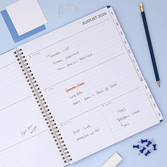 Blue Sky 17 Month 2026-2027 Weekly and Monthly Academic Year Planner Calendar, August 2026 - December 2027, 8.5" x 11", Flexible Cover, Wirebound, Laminated Tabs, Azure