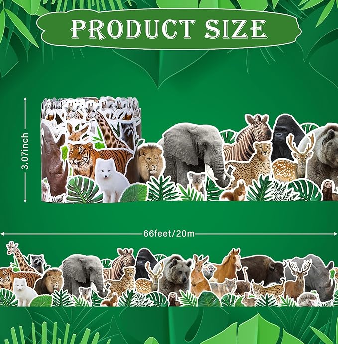 66ft Jungle Animals Bulletin Board Borders Rolled Jungle Safari Themed Decoration Zoo Animal Print Bulletin Border Trim for School Classroom Blackboard Office Chalkboard Whiteboard Wall Decor