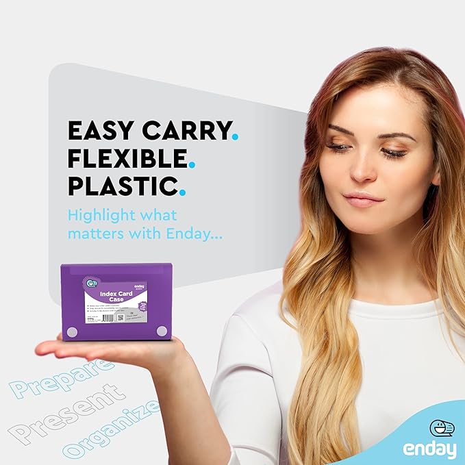 Index Card Holder Purple, 3x5 Note Flash Card Organizer Case, File Box with 5 Dividers, Notecard Box Holds 100 Cards, Also Available in Red, Blue, Green, Pink, Grey, 1 Pack – By Enday