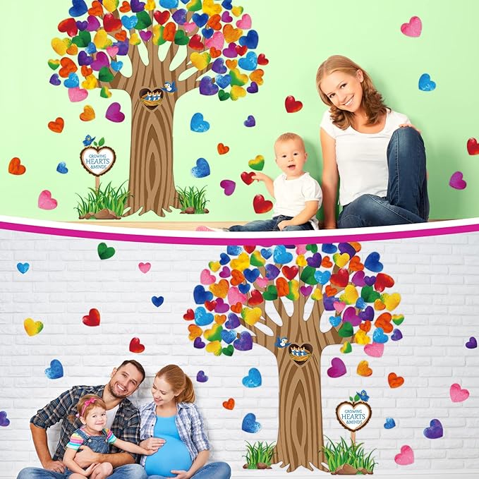 Pajean Classroom Decorations Tree Bulletin Board Set with Colorful Heart Cutouts Bulletin Board Classroom Decorations Gratitude Kindness Family Tree Wall Decor for Door Wall Chalkboards Decor