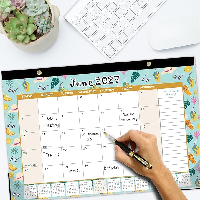 GuassLee Desk Calendar 2026-2027, Desktop Calendar Monthly Pages 17" x 11.5" Runs from Jun.2026 to Dec. 2027-19 Monthly Hanging Calendar with Corner Protectors for School, Home and Office