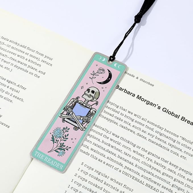 3Pcs Unique Skull Reader Bookmark - Metal Bookmark with Black Tassel, Star and Rose Pattern, Engraved “THE Reader” for Dark Gothic Lovers, Women Readers Fantasy Gift Gothic Gift (3PCS C)