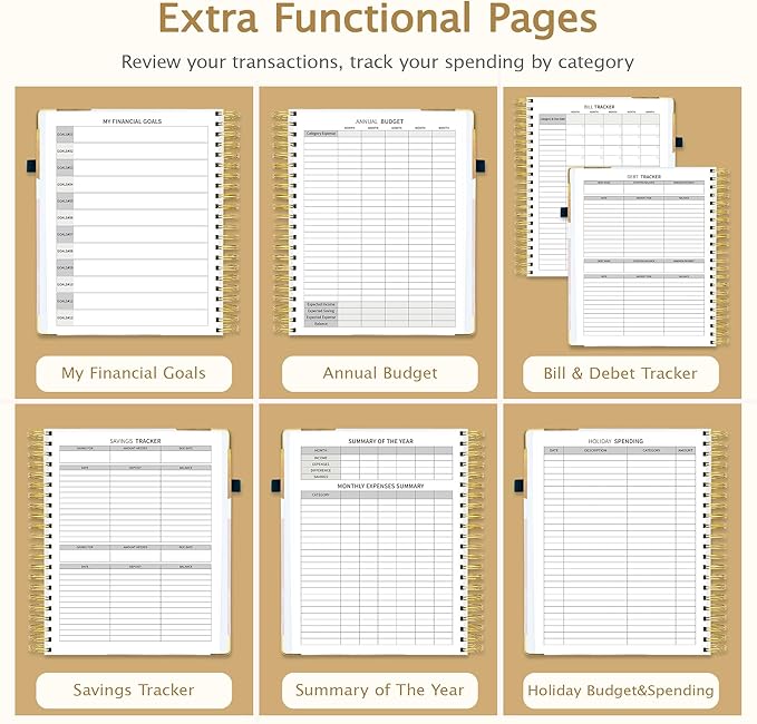 Ospelelf Undated Budget Planner with Expense Tracker and Bill Organizer Large Spiral Bound Monthly Account Planners to Take Control of Your Money 12 Months White