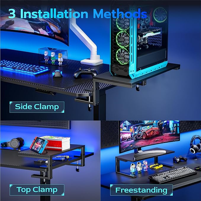 ARES WING 21.7 inches Desk Extender Shelf, 21.7"x 9.8" Versatile Clamp on Desk Shelf, Heavy Duty Desktop Organizer for Gaming and Office Accessories, Black