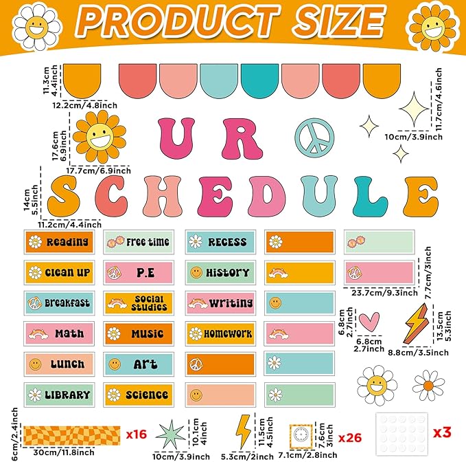 Groovy Daily Schedule Bulletin Board Scheduling Classroom Bulletin Board Decorations Daily School Schedule Paper Cutouts Classroom Must Haves for Class Office Home Chalkboard Wall Door Supplies