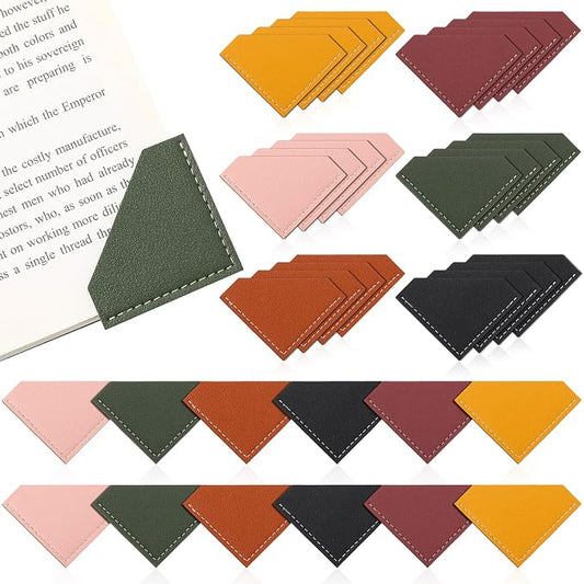 AmazingSpark 36 Pcs Leather Corner Bookmarks Diamond Shape Handmade Reading Gifts for Women Book Lovers Teachers Students School Office Home Supplies, 6 Colors