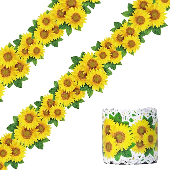 66ft Sunflower Bulletin Board Borders Springtime Sunflower Summer Fall Theme Flowers Rolled Floral Border Trim for School Classroom Blackboard Office Chalkboard Spring Floral Groovy Party Wall Decor
