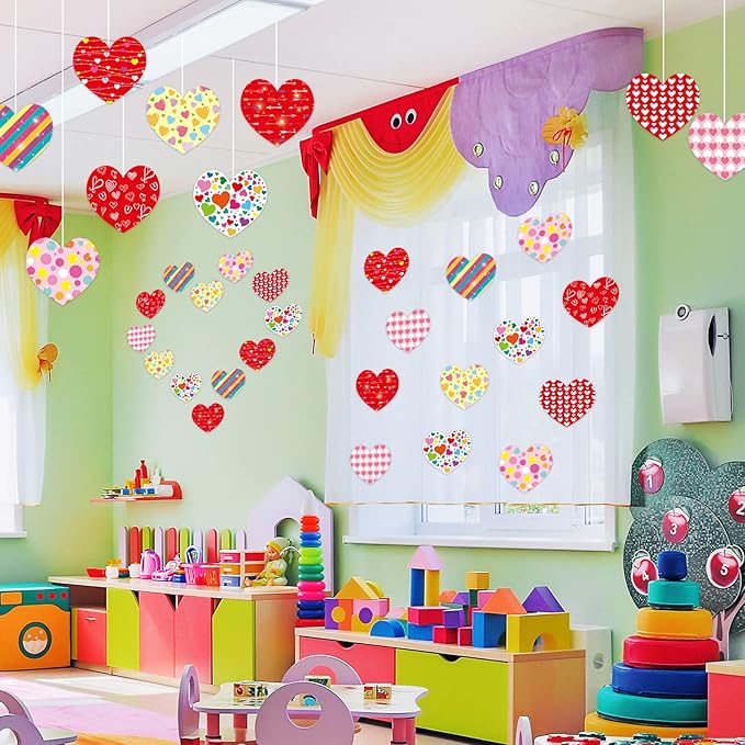 Fancy Land Heart Cutouts Colorful Valentine's Day Cutouts for School Bulletin Board Classroom Decoration 45Pcs