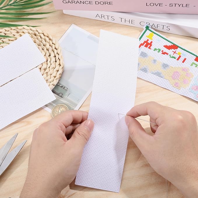 GLOBLELAND 22 Pcs Blank Cross Stitch Bookmark 14CT 7.87"x2.36" Cotton Cross Embroidery Bookmarks Aida Fabric Cross Stitch Simple Cross Stitch Fabric for Crafts DIY Crafts Sewing Projects Readers