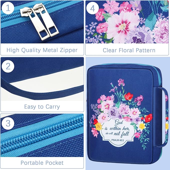 Laumoi Bible Cover Case for Women 10'' Flower Bible Holder Case Large Religious Carrying Bag for Women Study Christian Book Gift(Elegant Flower)