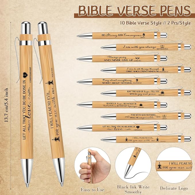 Feifeiya 20 Set Father's Day Church Gifts Bulk Bible Verse Pens with Scripture Bracelets & Religious Bookmarks, Fathers Day Christian Gifts for Men Dad Sunday School Study Bible Devotional Supplies
