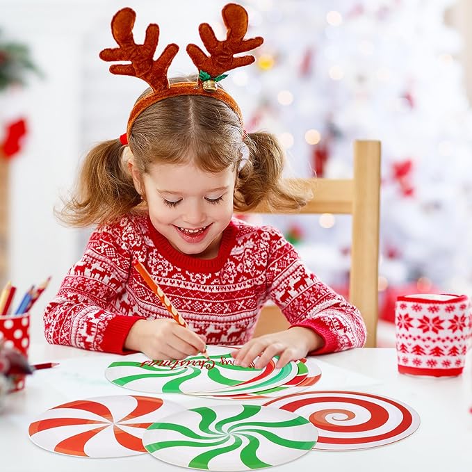 TaoBary 24 Pcs 7.09 Inch Christmas Candyland Peppermint Cutouts Candy Party Decorations Green Red White Candy Paper Bulletin Board Cutouts for Classroom Birthday DIY Wall Banner Home Window Supplies