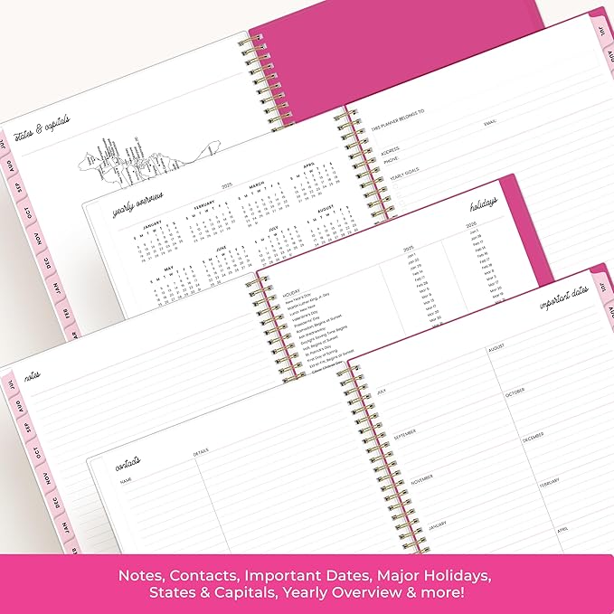 Blue Sky Color Me Courtney 2025-2026 Weekly and Monthly Academic Year Planner Calendar, July 2025 - June 2026, 8.5" x 11", Flexible Cover, Wirebound, Laminated Tabs, Storage Pocket, Bloom Pink