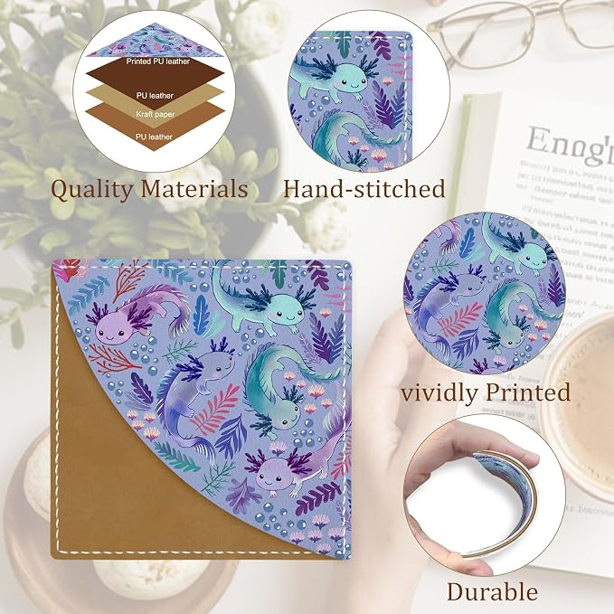 Icycay Axolotls Corner Bookmarks, Cute Leather Book Accessories for Book Lovers, 3 Pcs Reading Book Page Markers for Women Men Student Teacher Girls Boys Kids Retirement Birthday Gifts