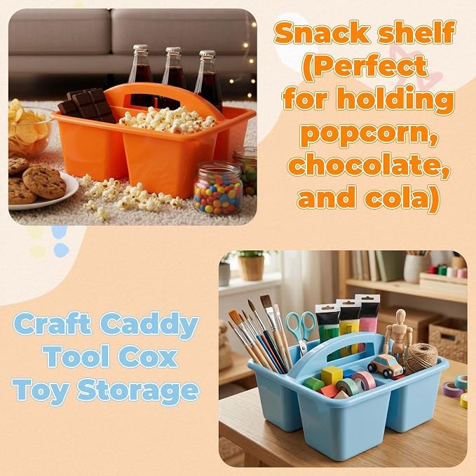 Kathfly 12 Pack Classroom Caddy Organizer with Handle, Plastic Art Craft Cleaning Caddy Bulk, Small Multipurpose Supply Organization Storage Basket for Table Desk Office Pencil Teacher (Blue Orange)