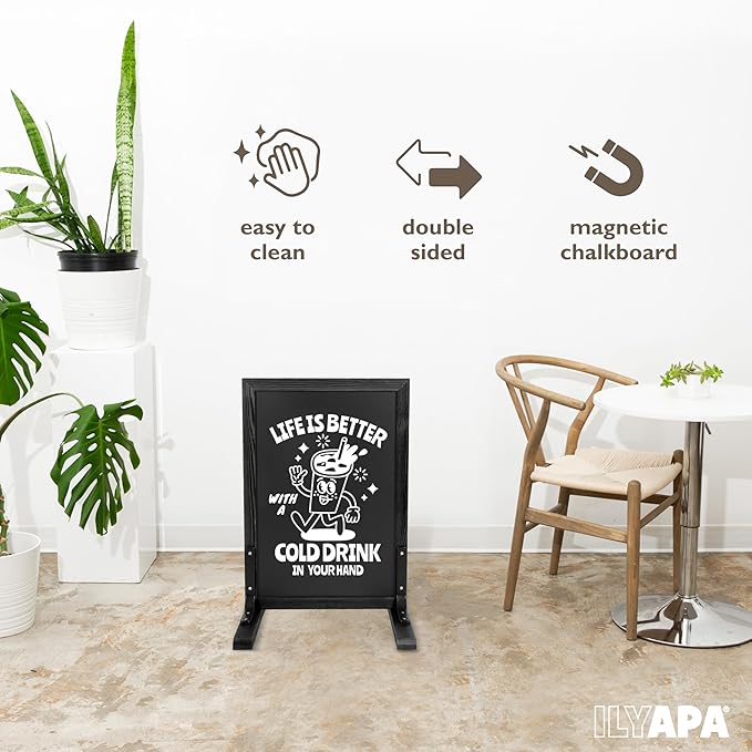 Ilyapa Large Chalkboard Sign - Free Standing Magnetic Sidewalk Sign - Outdoor Menu for Restaurant, Food Truck, Party, or Wedding - 30x20 Inch - Black