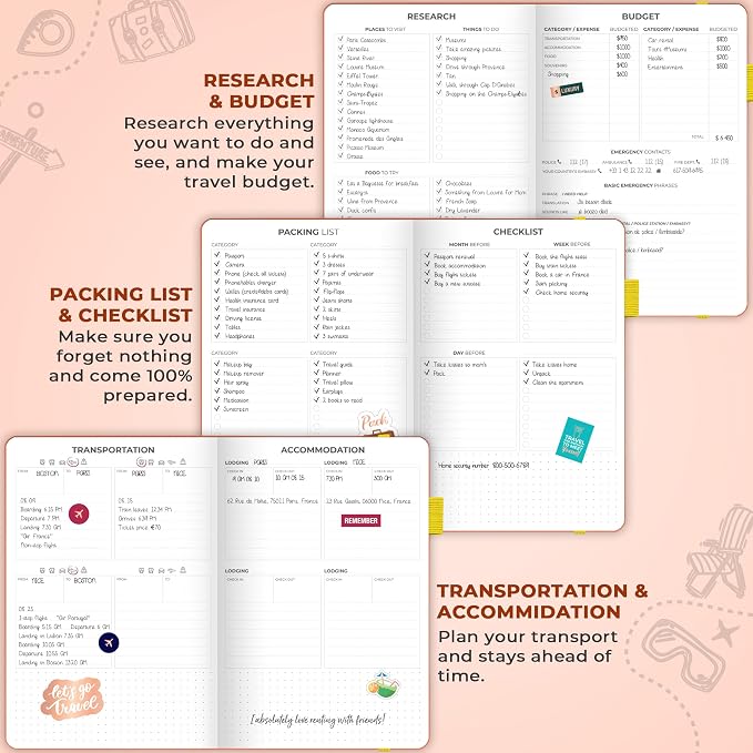 Clever Fox Travel Journal – Vacation & Trip Organizer with Budget Plan, Packing List, Travelling Expense Tracker, A5 (Orange)