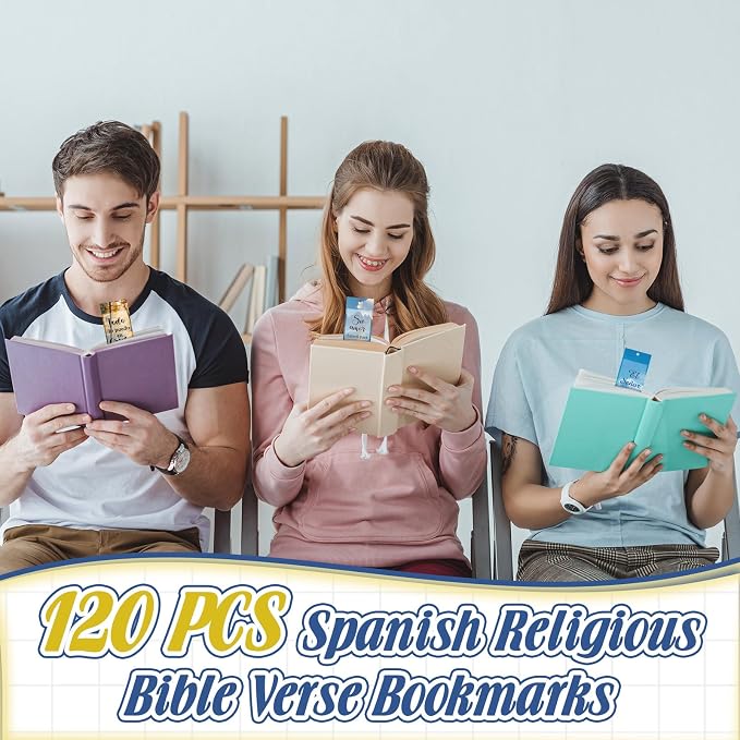 AmazingSpark 120 Pcs Spanish Bible Verse Bookmarks Christian Separadores De Biblia En Español Landscape Spanish Religious Inspirational Bookmarks with Rope for Book Lover Church Prayer Religious Gift