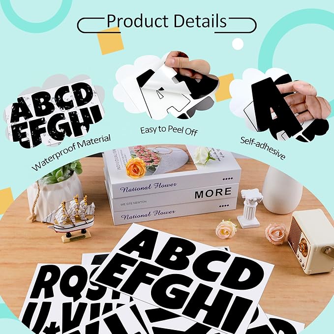 390 PCS Bulletin Board 40 Sheets Letters Large Letter Stickers Vinyl Waterproof Self-Adhesive Alphabet Sticker Letters for Poster Board Display Classroom School Mailbox Home Decor (4 Inch, Black)