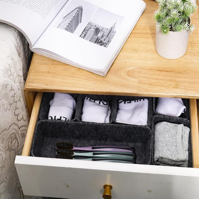 Desk Drawer Organizer Bins, 16pcs Felt Shallow Bathroom Storage Trays, Office Accessories & Workspace Organizers Jewelry & Makeup Boxes Containers(Black)