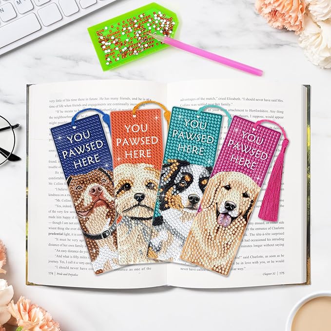 6 PCS Diamond Art Kits Bookmarks Diamond Painting Bookmark, 5D DIY Book Marks Dimond Art Paintings Gem Art, Acrylic Bookmarks with Tassels,Arts and Crafts for Adults Reading Gifts for Book Lovers