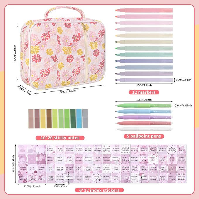 BESARME Pink Flower Bible Cover Case for Women, Large Bible Case Bibles Bag Bibles Study Supplies Christian Gifts Religious Easter Gifts for Girls