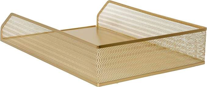 Martha Stewart Ryder 2 Pack Gold Mesh Metal Paper Letter Inbox Tray Desktop Organizer