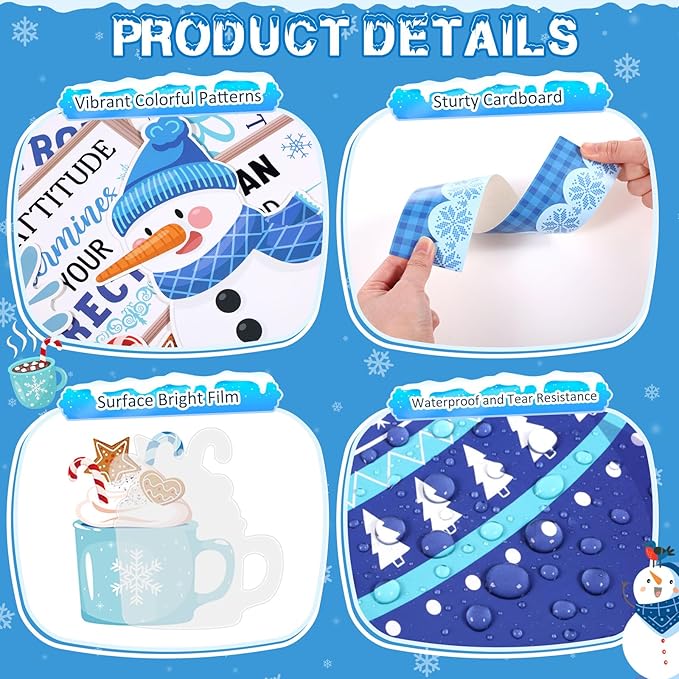 Winter Bookshelf Bulletin Board Set Words of Wisdom Classroom Decorations Inspirational Winter Snowman Snowflake Paper Cutouts for Holiday School Classroom Decor