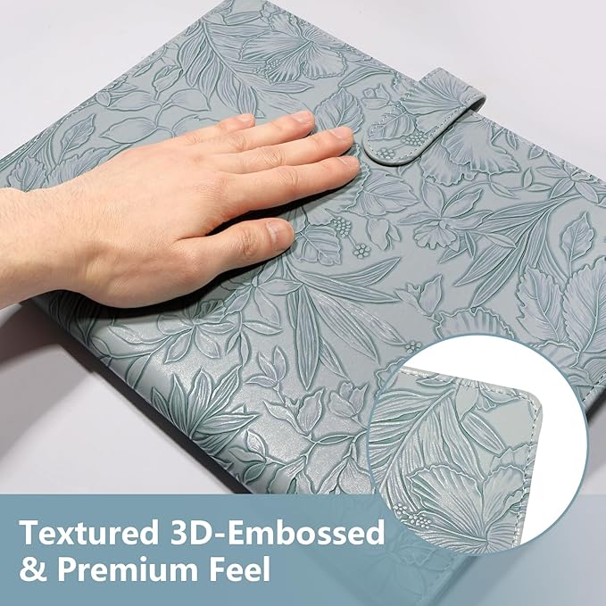 Professional Padfolio Portfolio Binder, Textured Embossing Faux Leather Folder Organizer for Letter Size Legal Pad Notepad Resume, Card Holder for Women Men Business Office Conference (Blue)