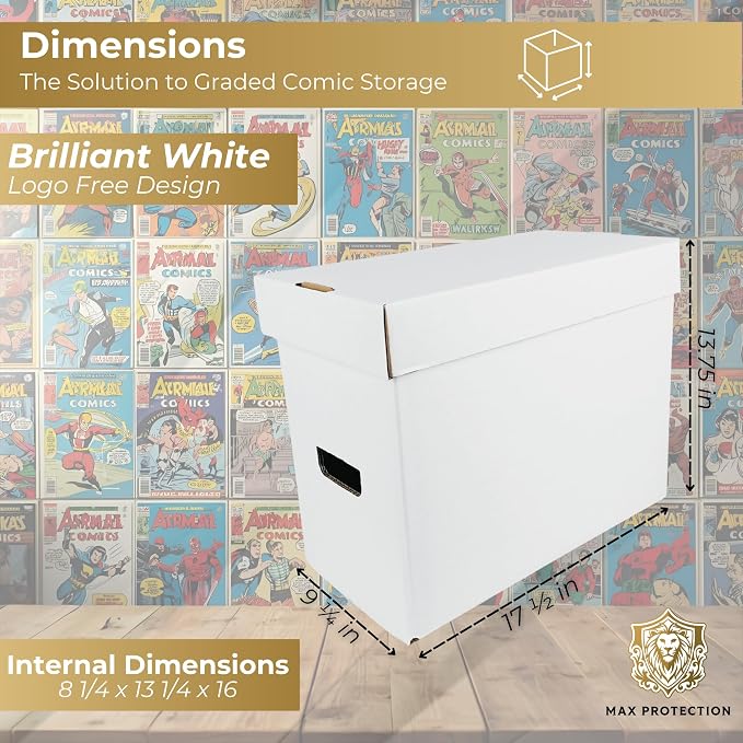 Max Protection CGC Graded Comic Book Storage Boxes - Heavy-Duty Case for 35-40 Graded Comics with 200 lb Test Strength - Made in USA White Cardboard, 3 Pack