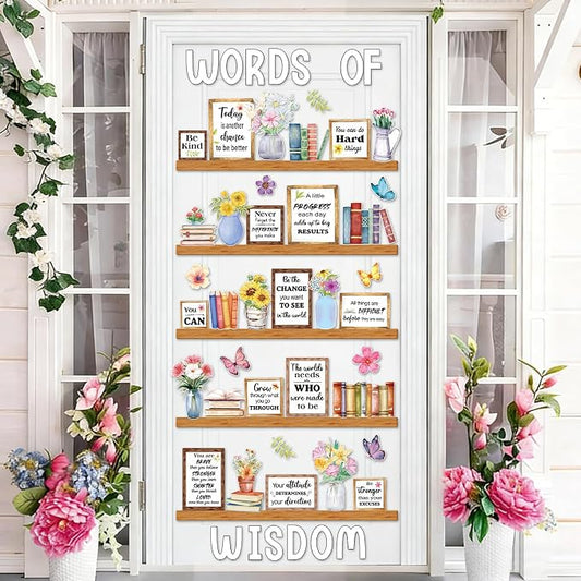Flower Words of Wisdom Bulletin Board Classroom Decoration Summer Themed Floral Paper Cutouts Flowers Motivational Door Wall Stickers for Classroom School Wall Window Educational Learning Activities