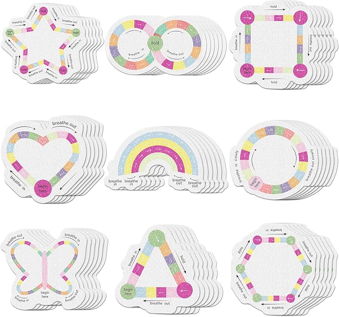 Gersoniel 72 Pcs Anxiety Sensory Stickers Calm Stickers Adhesive Textured Mental Health Strips Mindfulness Fidget Decals Stress Anxiety Relief Items for Desk Therapy Office Counselor(Pink Breathe)