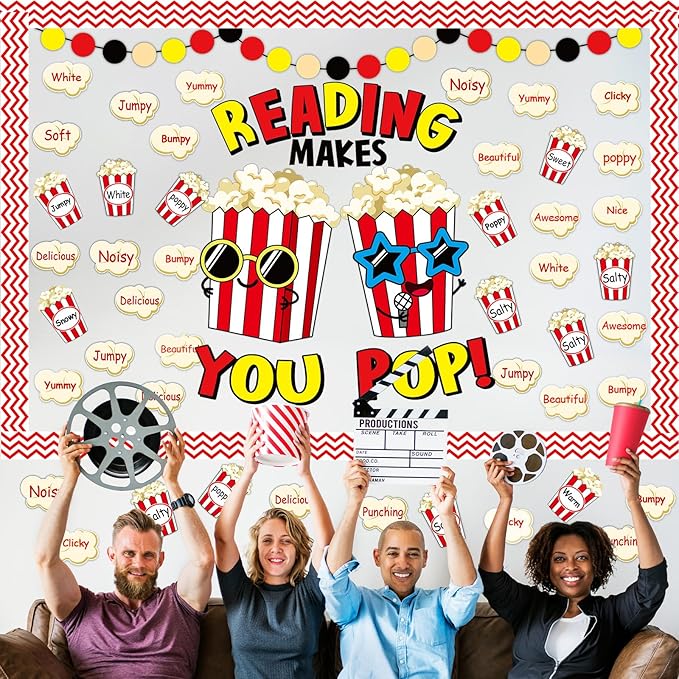 Popcorn Cutouts Reading Popcorn Classroom Bulletin Board Decorations Reading Makes You Pop Movies Themed Birthday Party Supplies for Toddler Kids Students Classroom