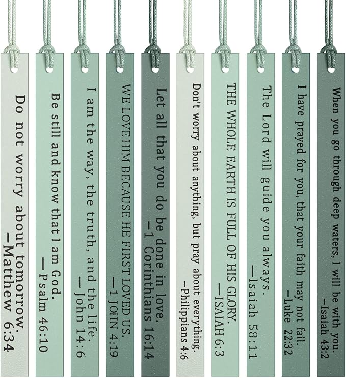 Laumoi 10 Pcs Christian Leather Bookmarks, Handmade Bible Verses Scripture Bookmarks for Women & Men, Religious Christian Gifts for Book Lovers, Church & Book Club Supplies(Elegant, Green)