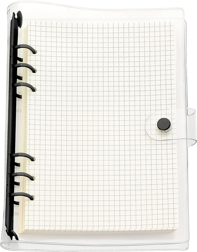 A6 A5 6-Holes Colorful PVC Cover Personal Organizer with Snap Button Closure File Folder for Loose Leaf Sheet Notebook (Black Ink, A5 mini set)