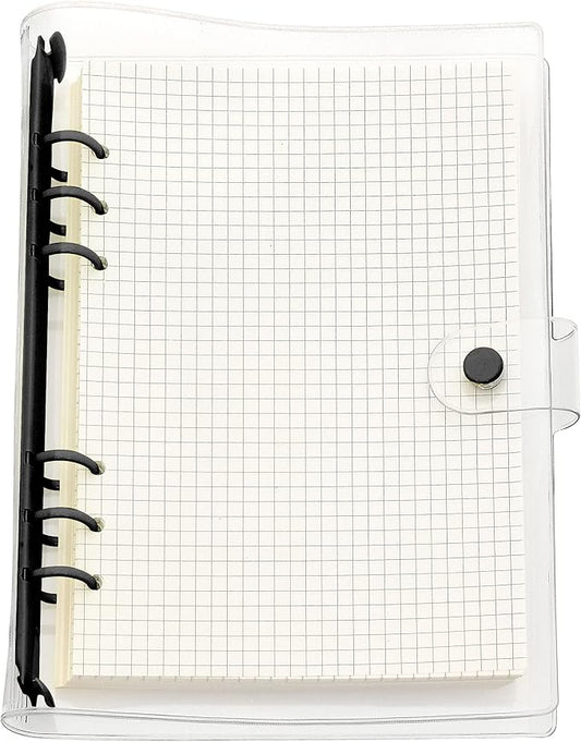 A6 A5 6-Holes Colorful PVC Cover Personal Organizer with Snap Button Closure File Folder for Loose Leaf Sheet Notebook (Black Ink, A5 mini set)